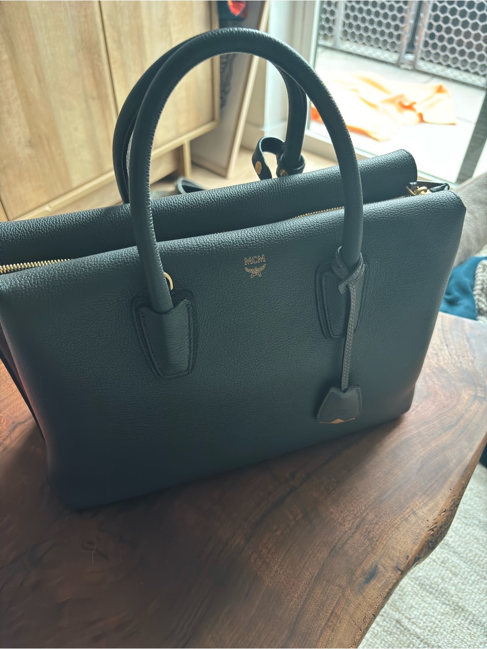 MCM Milla Leather Satchel, Grey